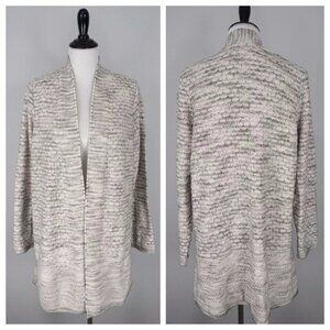 J. JILL Open Front Off White Gray Long Cardigan Sweater Size Large
